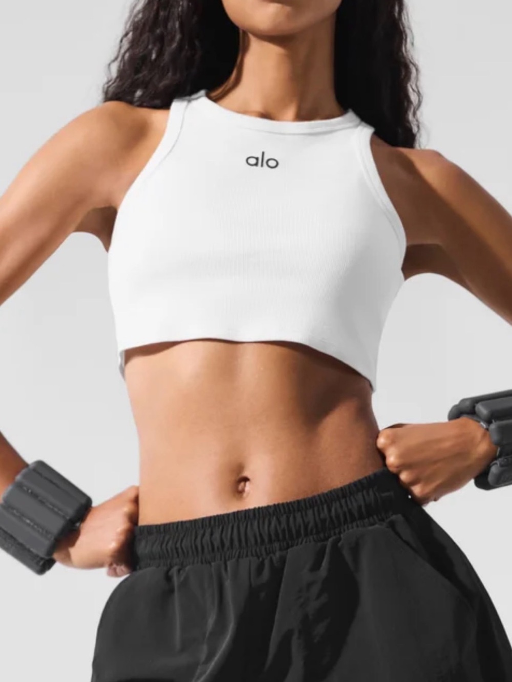 ALO Yoga White Ribbed Crop Tank